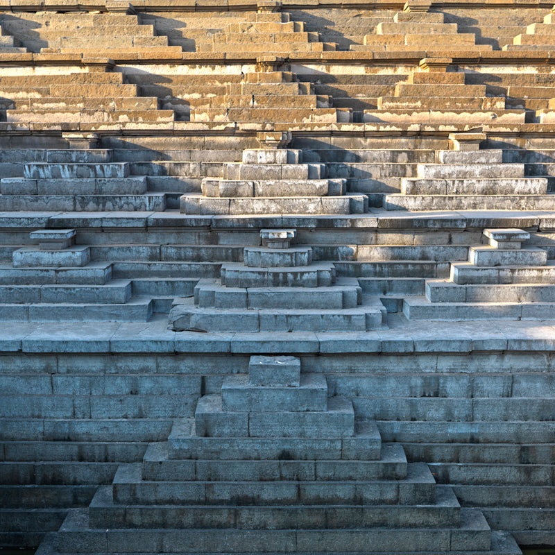 Hampi - Eternal Echoes: Shadows and Stone in Hampi's Geometric Steps (with Frame)