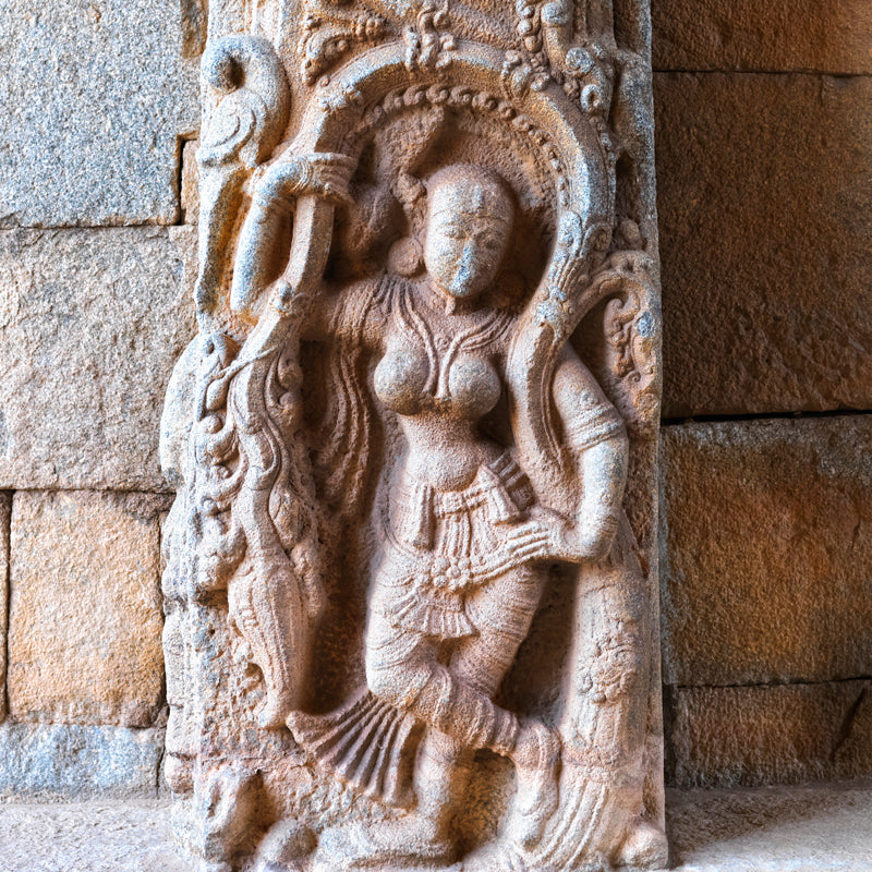 Hampi - Lady (Shalbhajika) at the temple entrance Stone Carving (with Frame)