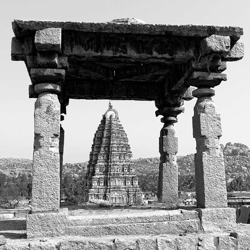 Virupaksha Temple from Hemkuta Hills Structure, Hampi. A World Heritage Site situated in Karnataka, India. Indian Heritage, Art and Culture. (_0310)  This Fine Art Photograph is printed on Canvas.