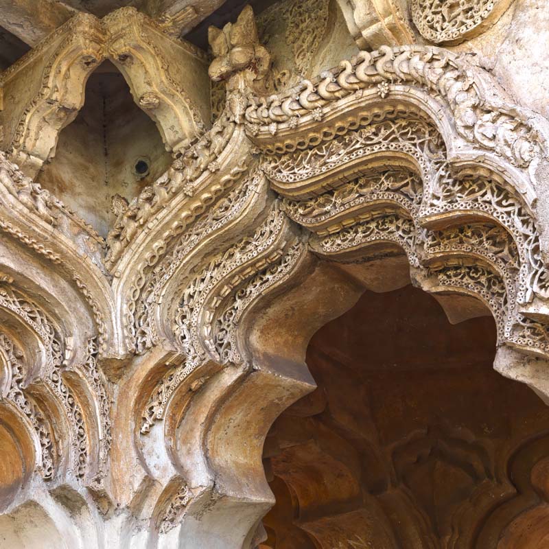 Hampi - Lotus Mahal's Enchanting Arch Lobby: A Symphony of Leaves and Birds (with Frame)