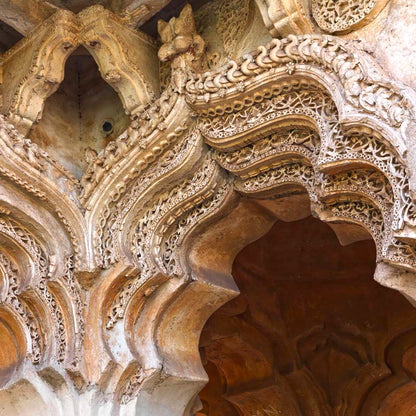 Hampi - Lotus Mahal's Enchanting Arch Lobby: A Symphony of Leaves and Birds (with Frame)