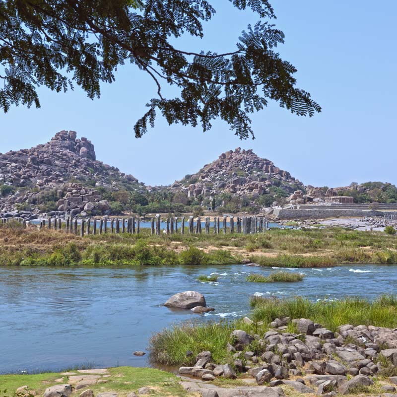 Hampi - Tungbhadra River view with Anjanadri Hill (Colour) (with Frame)