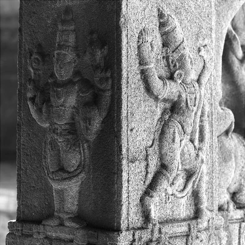 Hampi - Sculpture Carved in Stone at Virupaksha Temple, Hampi (with Frame)