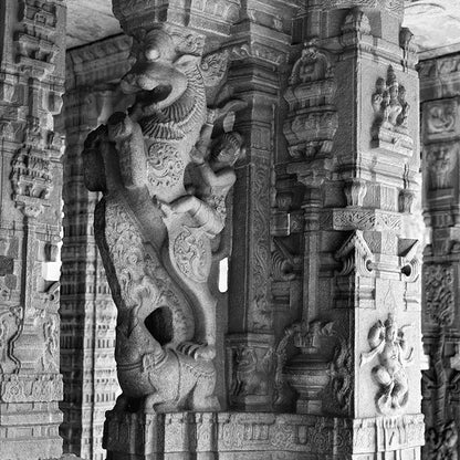 Hampi - Sculpture Carved in Stone at Virupaksha Temple, Hampi (with Frame)