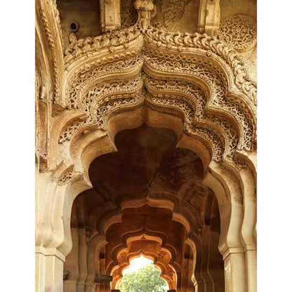 Hampi - Lotus Mahal's Enchanting Arch Lobby: A Symphony of Leaves and Birds (with Frame)