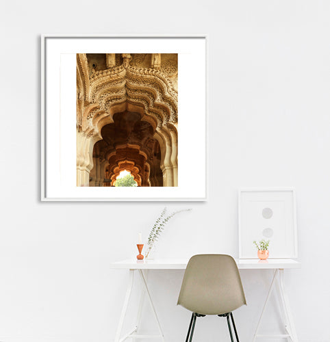 Hampi - Lotus Mahal's Enchanting Arch Lobby: A Symphony of Leaves and Birds (with Frame)