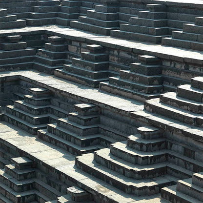 Hampi - Eternal Echoes: Shadows and Stone in Hampi's Geometric Steps (with Frame)