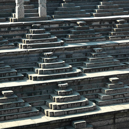 Hampi - Eternal Echoes: Shadows and Stone in Hampi's Geometric Step (with Frame)