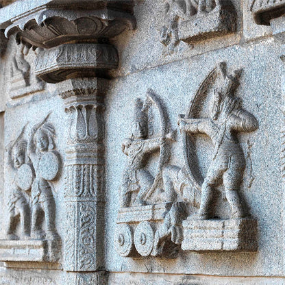 Hampi - Stories carved in stone at Hajar Rama Temple. A Unesco World Heritage Site (with Frame)