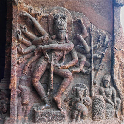 Badami Caves - Dancing Shiva - Nataraja carved in stone. A Unesco World Heritage Site (with Frame)