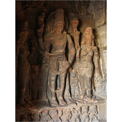 Badami Caves - Sculpture carved in stone. A Unesco World Heritage Site (with Frame)