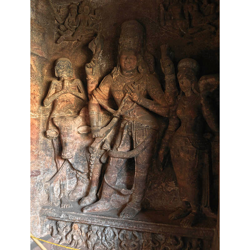 Badami Caves - Sculpture carved in stone. A Unesco World Heritage Site (with Frame)