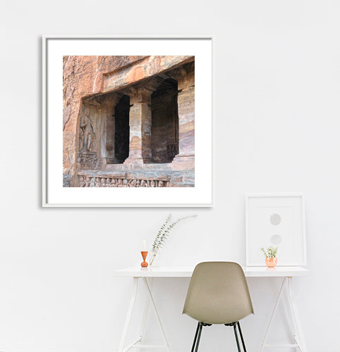 Badami Caves - Sculpture and Pillars (with Frame)