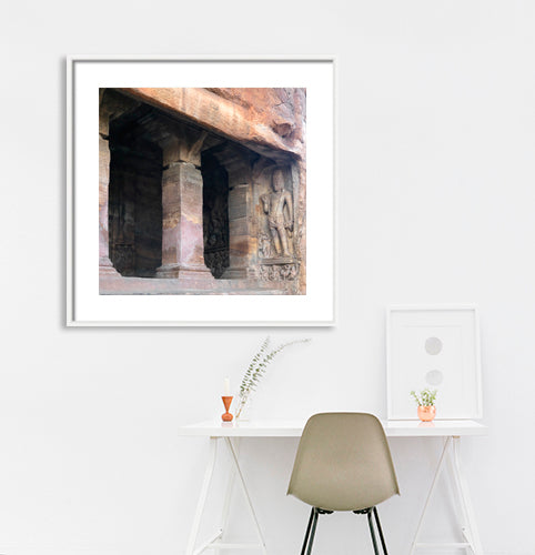 Badami Caves - Sculpture and Pillars (with Frame)