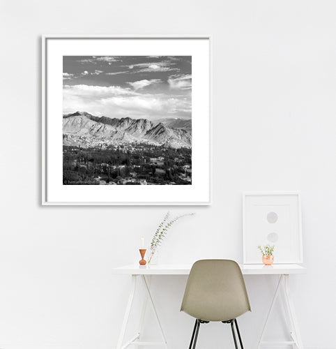 Ladakh - Leh City. Ladakh is most famous for breathtaking landscapes, the crystal clear skies, the highest mountain passes, thrilling adventure activities, Buddhist Monasteries and festivals. (Leh Pan 8)   This Fine Art Photograph is printed on Canvas.