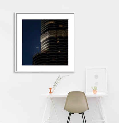 Dubai - Burj Khalifa with Moon (with Frame)