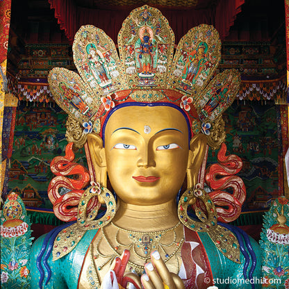 Ladakh - Maitreya Buddha at Thiksey Monastery. It contains a 15 metres (49 ft) high statue of Maitreya Buddha, the largest such statue in Ladakh, covering two stories of the building. Ladakh is most famous for breathtaking landscapes, the crystal clear skies, the highest mountain passes, thrilling adventure activities, Buddhist Monasteries and festivals. (_MG_5908 Ladakh Col)   This Fine Art Photograph is printed on Canvas.