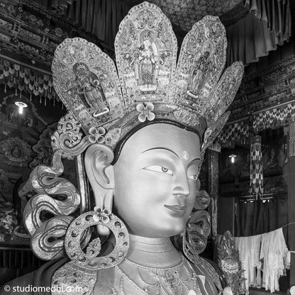 Ladakh - Maitreya Buddha at Thiksey Monastery. It contains a 15 metres (49 ft) high statue of Maitreya Buddha, the largest such statue in Ladakh, covering two stories of the building. Ladakh is most famous for breathtaking landscapes, the crystal clear skies, the highest mountain passes, thrilling adventure activities, Buddhist Monasteries and festivals. (_MG_5908 Ladakh Col)   This Fine Art Photograph is printed on Canvas.