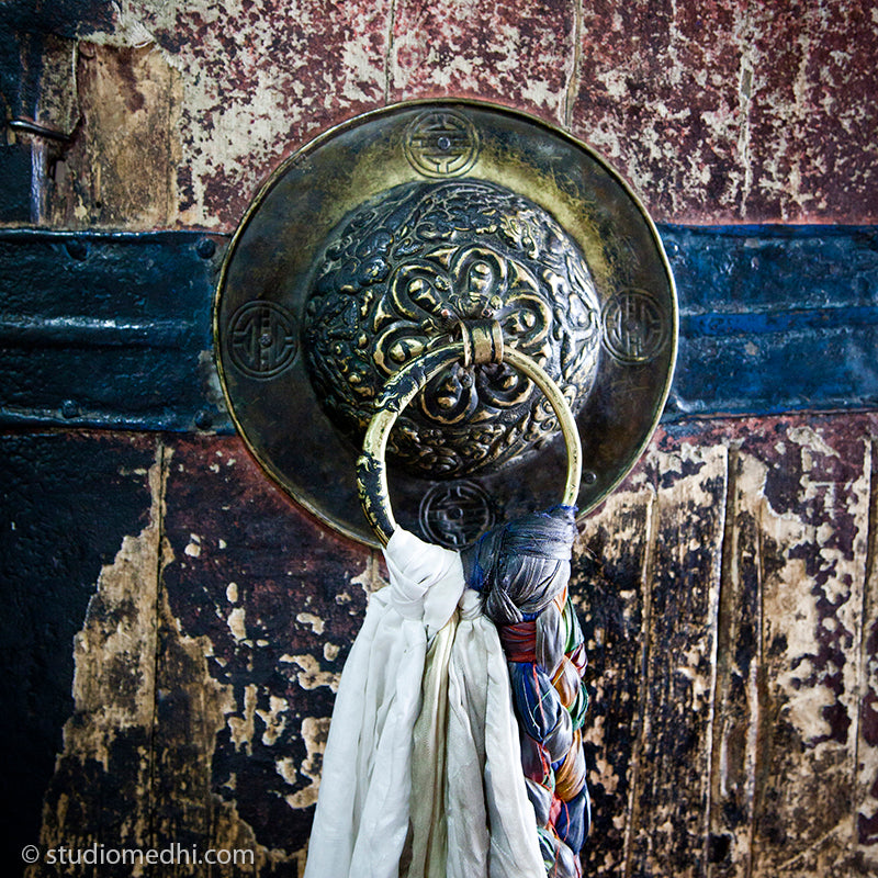 Door Handle at Thiksey Monastery. Ladakh is most famous for breathtaking landscapes, the crystal clear skies, the highest mountain passes, thrilling adventure activities, Buddhist Monasteries and festivals. (_MG_5941 Ladakh Col)   This Fine Art Photograph is printed on Canvas.