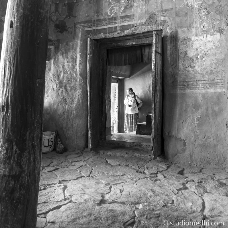 Inside Thiksey Monastery. Ladakh is most famous for breathtaking landscapes, the crystal clear skies, the highest mountain passes, thrilling adventure activities, Buddhist Monasteries and festivals. (_MG_5947 Ladakh)   This Fine Art Photograph is printed on Canvas.