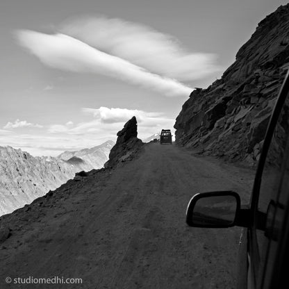 Ladakh - Khardungla Pass. Ladakh is most famous for breathtaking landscapes, the crystal clear skies, the highest mountain passes, thrilling adventure activities, Buddhist Monasteries and festivals. (_MG_6281 Ladakh)   This Fine Art Photograph is printed on Canvas. 