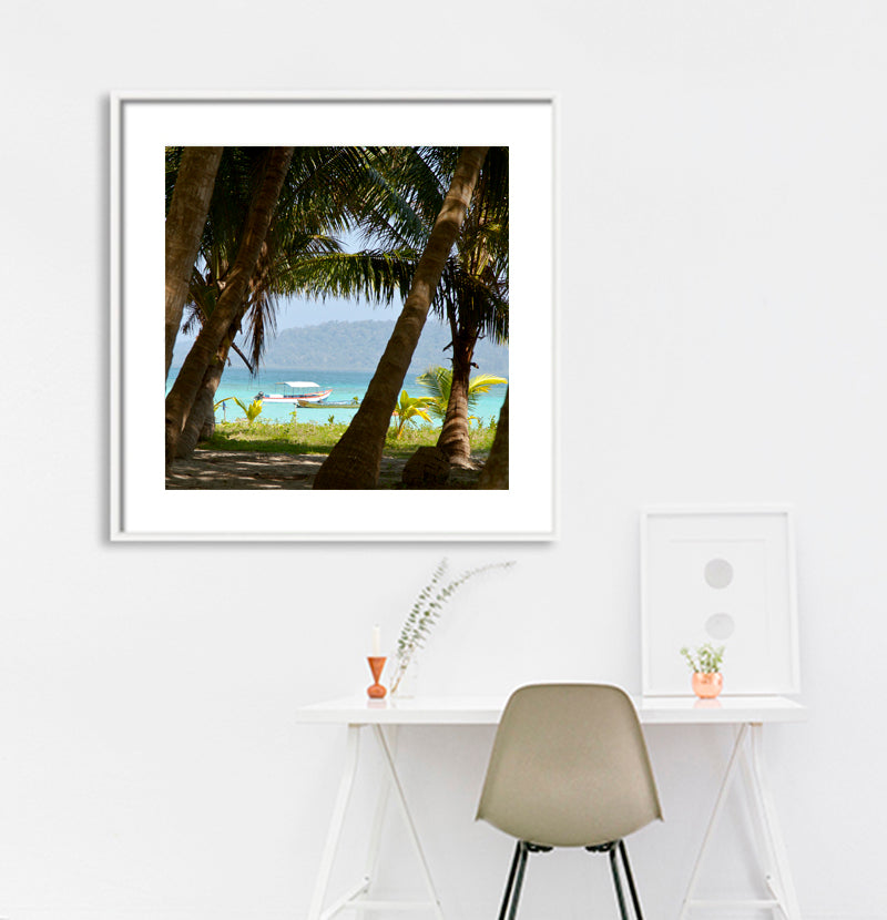 Andaman - Aqua Sea White Sand and Sailing Boats (with Frame)