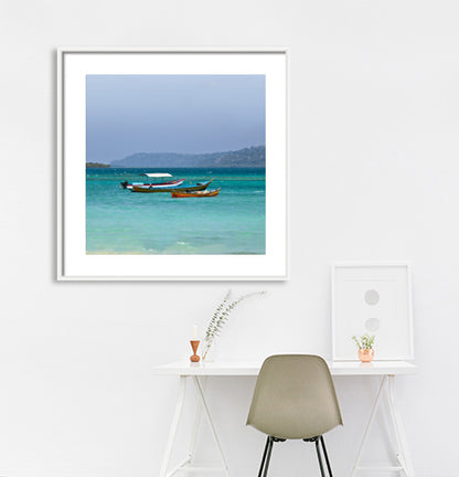 Andaman - Aqua Sea White Sand and Sailing Boats (with Frame)