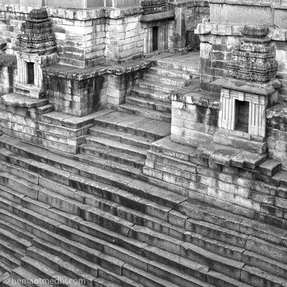 Step well nearby Hospet, Hampi. (_0003 Hampi) A Unesco World Heritage Site situated in Karnataka, India. Indian Heritage, Art and Culture.  Fine Art Photography on Canvas Printing Indian Temples Fine Art Culture Carving Stone Black and White black&white B&W World Heritage Site BW Hampi 