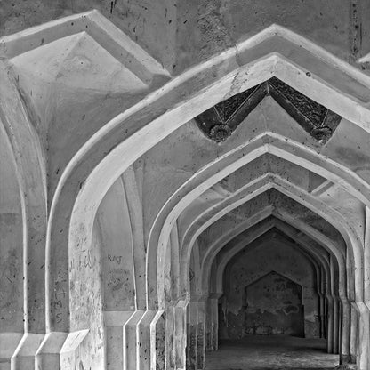 Queens Bath at Hampi, a World Heritage Site situated in  Karnataka, India. (0157) This is located at Mahanavmi Dibba, Hampi. Indian Heritage, Art and Culture.  Fine Art Photography on Canvas Printing Indian Temples Fine Art Culture Carving Stone Black and White black&white B&W World Heritage Site BW Hampi 