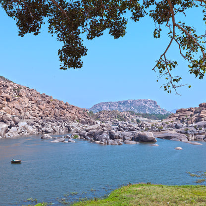 Tungbhadra River view with Anjanadri Hill, Hampi. (_0506 Hampi Col) A Unesco World Heritage Site situated in Karnataka, India. Indian Heritage, Art and Culture.  Fine Art Photography on Canvas Printing Indian Temples Fine Art Culture Carving Stone Black and White black&white B&W World Heritage Site BW Hampi Colour