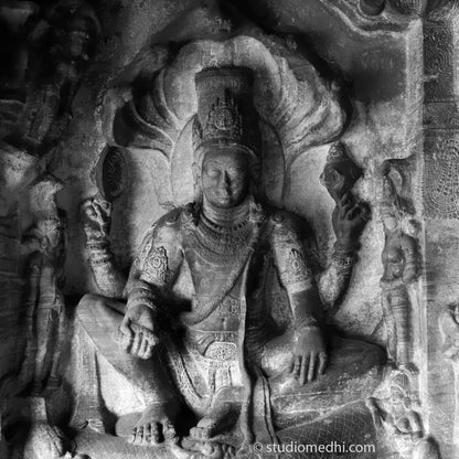 Indian Temples Fine Art Culture Carving Stone Black and White black&white B&W World Heritage Site BW Badami Caves Vishnu Sculpture Cave 3