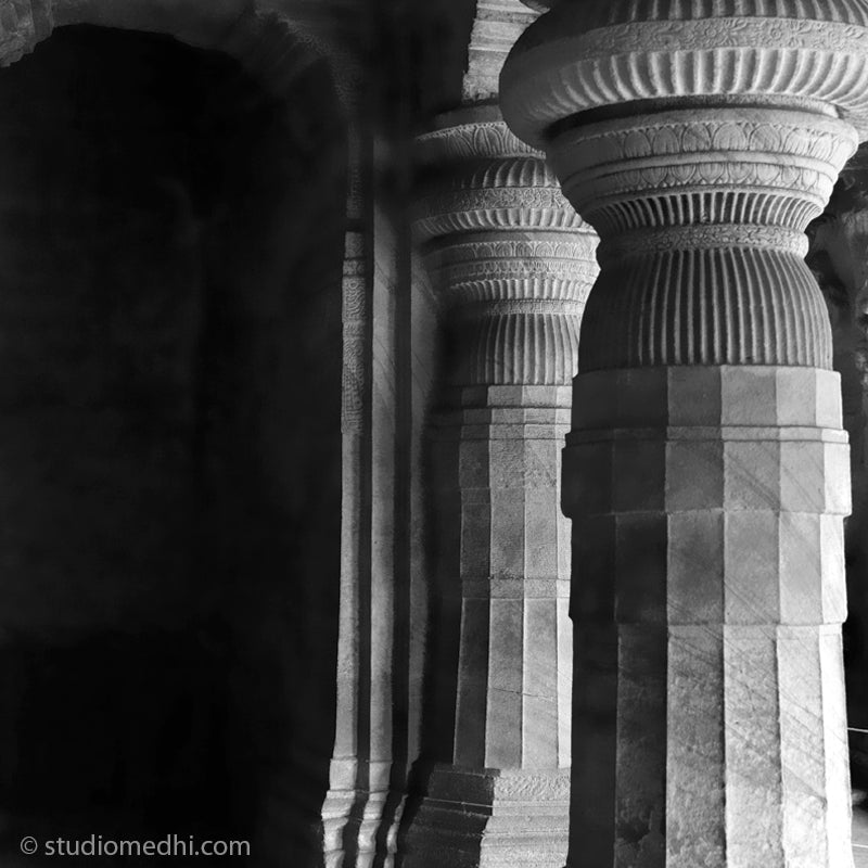 Indian Temples Fine Art Culture Carving Stone Black and White black&white B&W World Heritage Site BW Badami Caves Stone Pillars