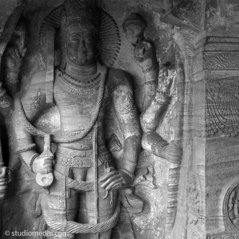 Indian Temples Fine Art Culture Carving Stone Black and White black&white B&W World Heritage Site BW Badami Caves Vishnu Sculpture Cave 3