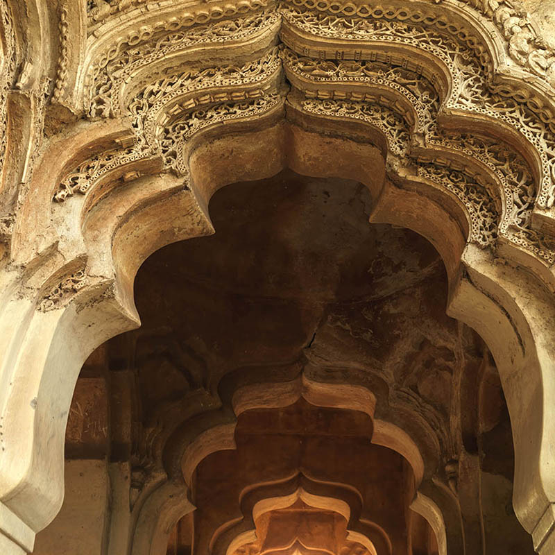 Hampi - Lotus Mahal's Enchanting Arch Lobby: A Symphony of Leaves and Birds (with Frame)