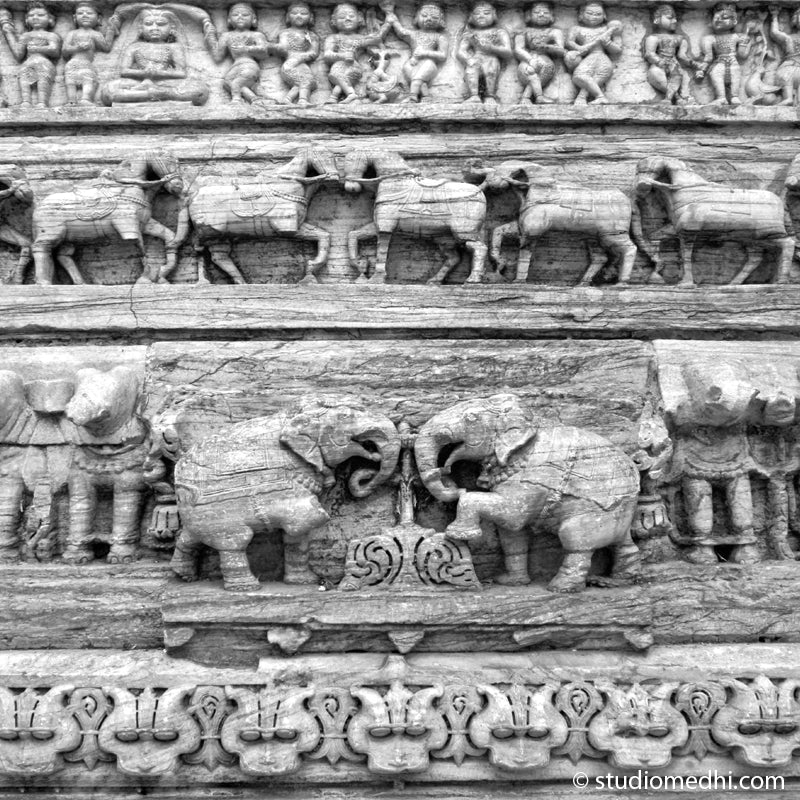 Rajasthan - Elephant Horse Stone Carving. Rajasthan (_MG_4946 Rajasthan) Elephant Horse Stone Carving.   This Fine Art Photograph is printed on Canvas.