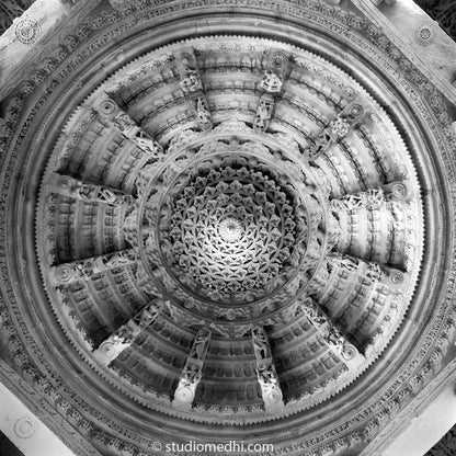 Rajasthan - Ceiling carved in Marble at Dilwara Temple Rajasthan (_MG_5169 Rajasthan) This beautiful ceiling carved in marble at Delwara Temple, nestled in the Aravalli Range hills.  This Fine Art Photograph is printed on Canvas.