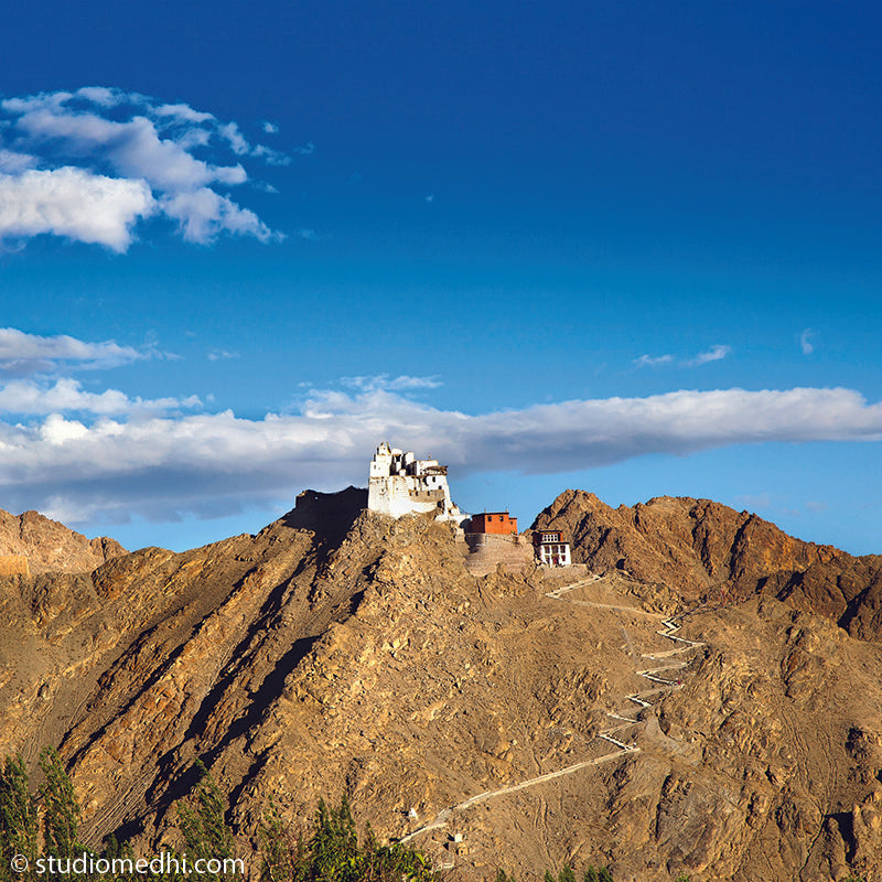 Ladakh - Sankar Gompa, Monastery, Leh (Colour). Ladakh is most famous for breathtaking landscapes, the crystal clear skies, the highest mountain passes, thrilling adventure activities, Buddhist Monasteries and festivals. (_MG_5796 Ladakh Col)   This Fine Art Photograph is printed on Canvas.